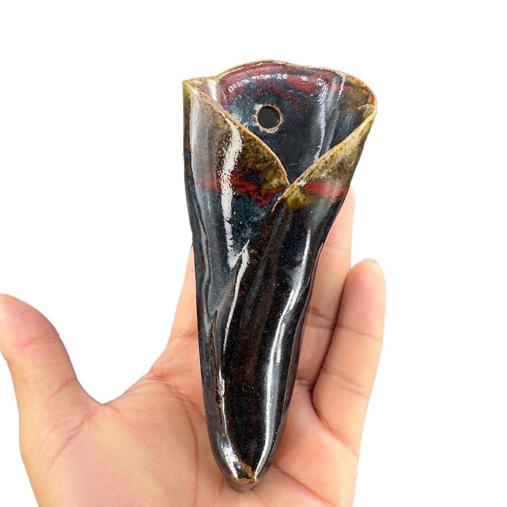 Vintage B Creek Hand Made Pottery Wall Pocked Vase Signed Ceramic Vase Wall Dec